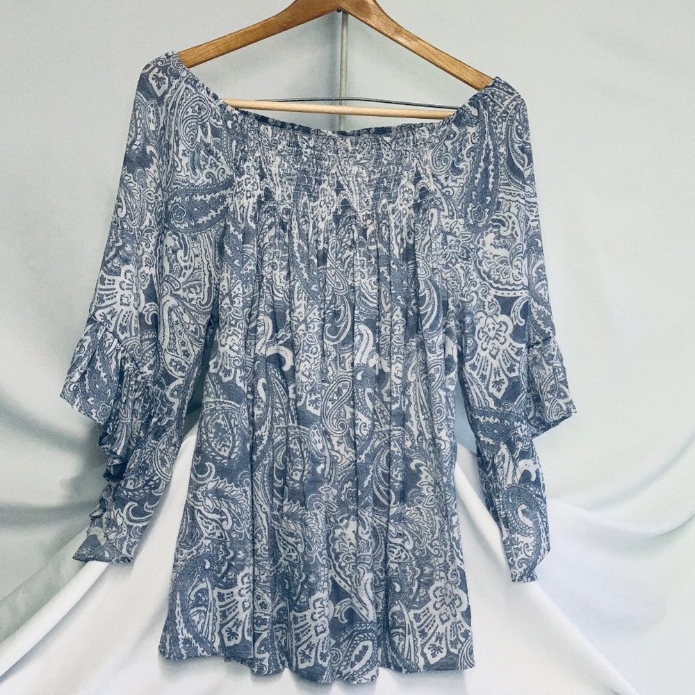 Bobeau Off Shoulder Bell Sleeve Top